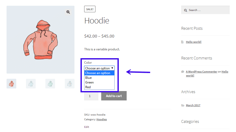 Variaciones disponibles 