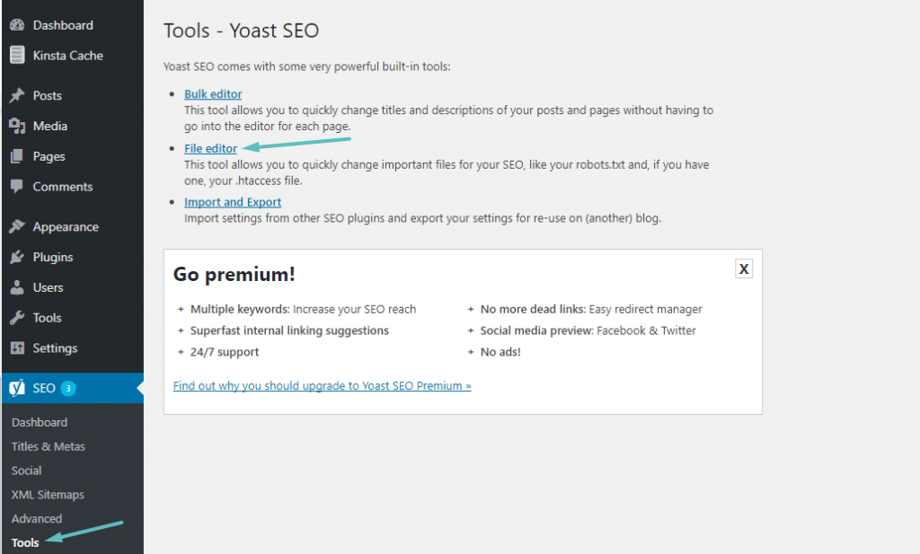 Cómo acceder al editor de archivo Yoast