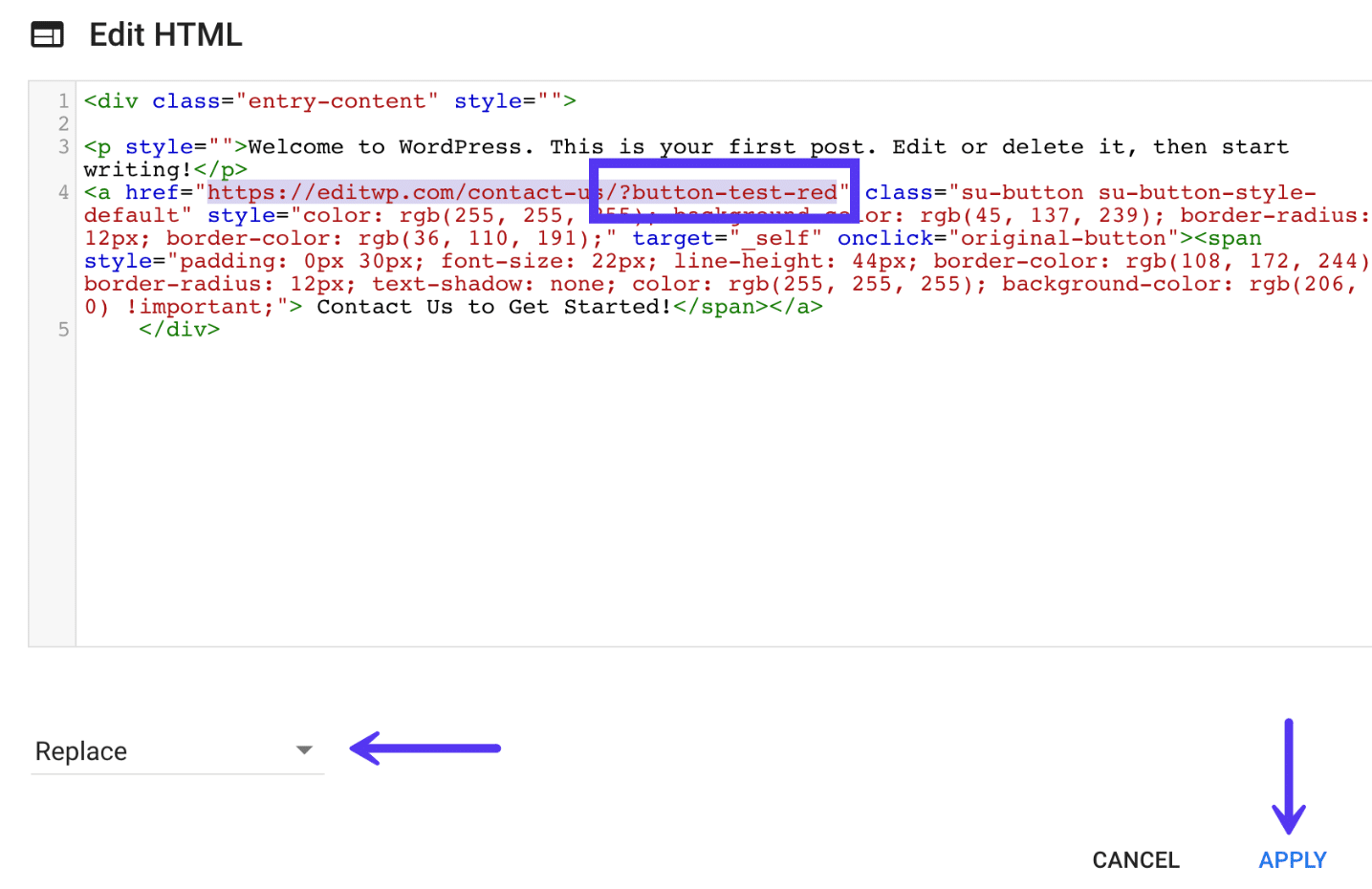 Cambiando el URL del botón