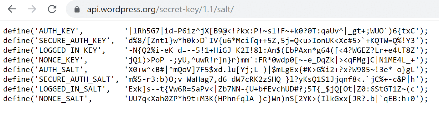 WordPress.org puede ayudarle a generar nuevas claves y sales