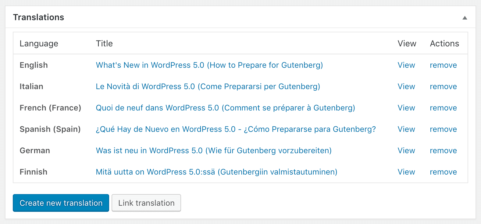 Lier les traductions dans WordPress