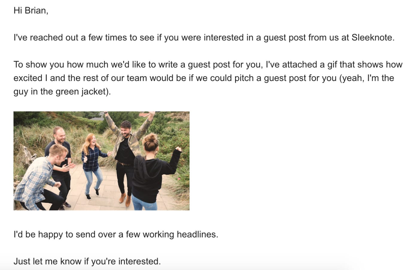 Exemple 2 de demande de blog d'invité