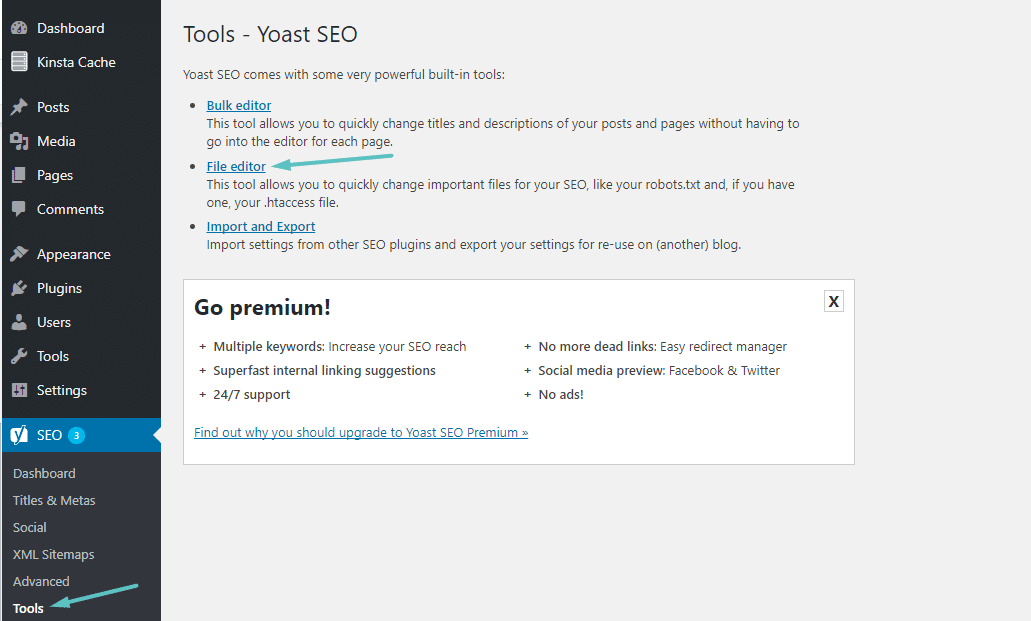 Comment accéder à l'éditeur de fichier de Yoast