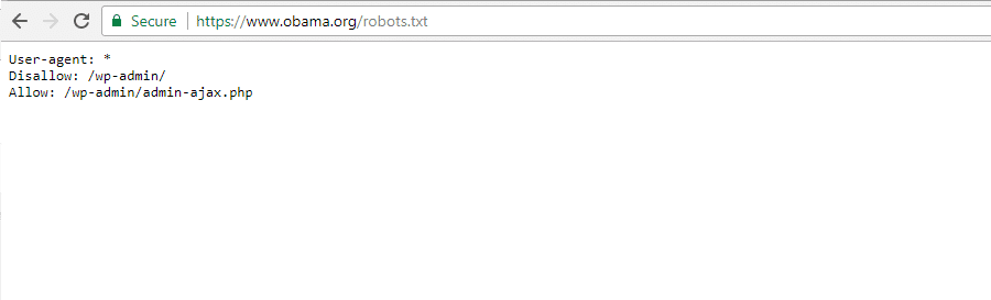 Fichier Robots.txt de la Fondation Obama