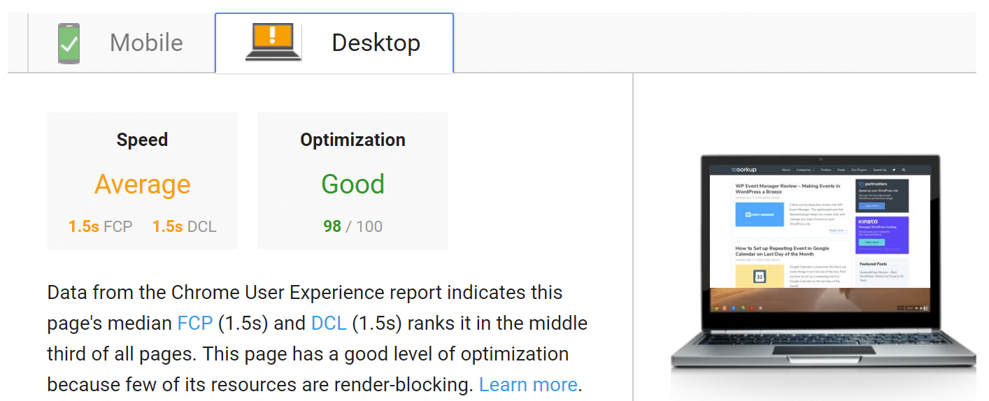 Google PageSpeed Insights avec WP Rocket