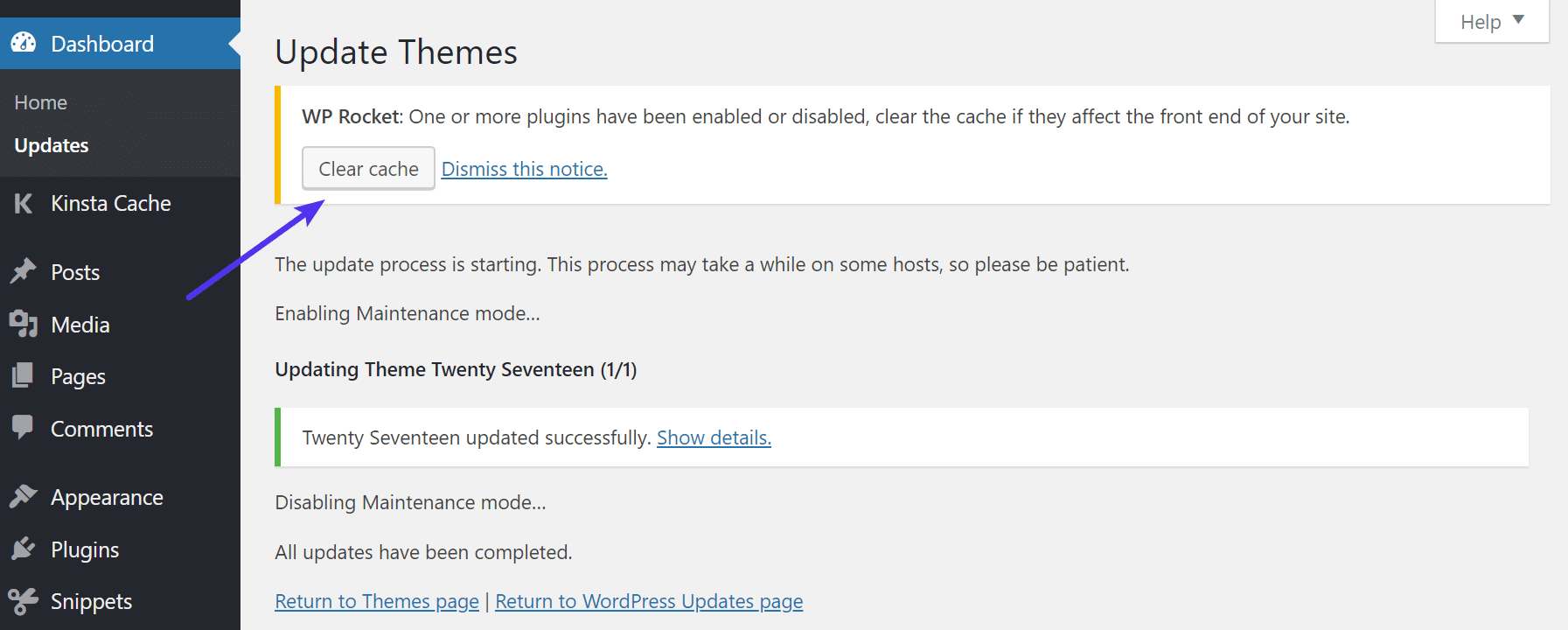 WP Rocket modifie la mémoire cache de réinitialisation