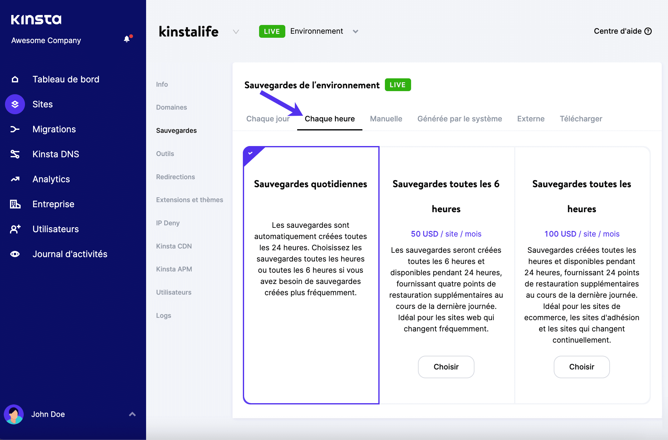 Sauvegardes toutes les heures