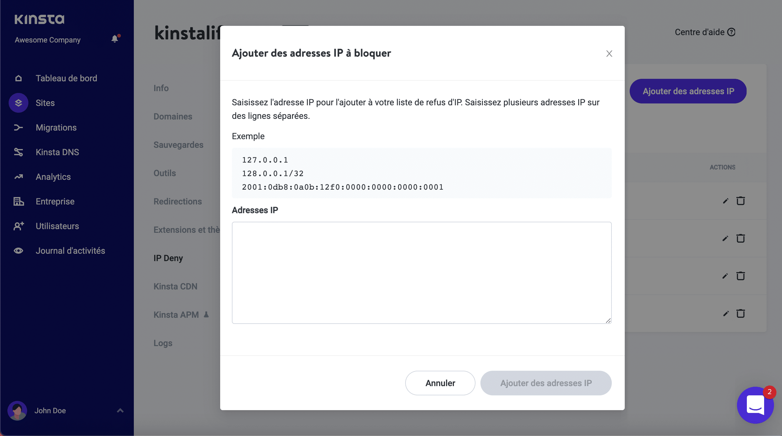 Ajouter des adresses IP à la liste de blocage.