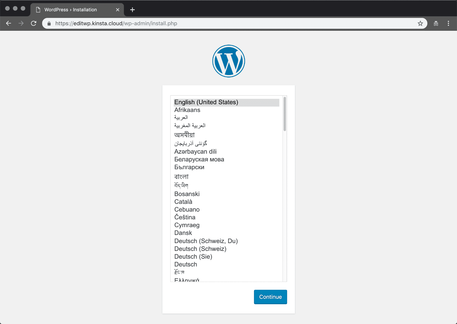 Langue d'installation de WordPress