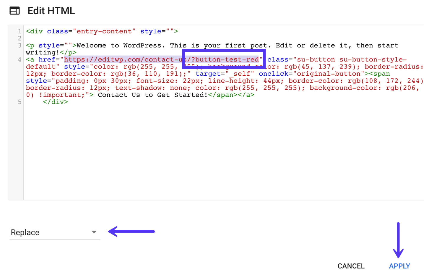 Modifier l'URL du bouton