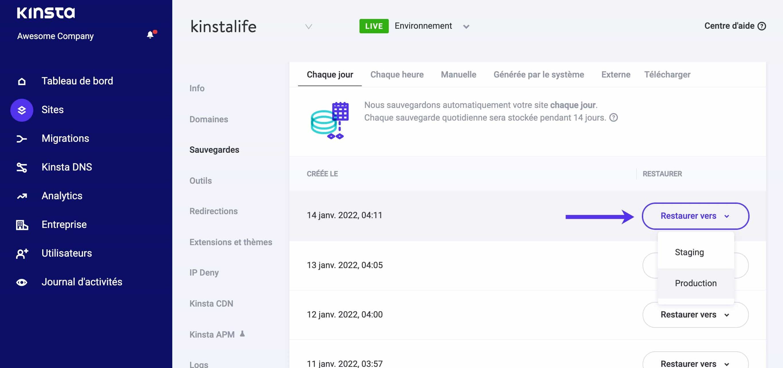 Restaurer une sauvegarde WordPress