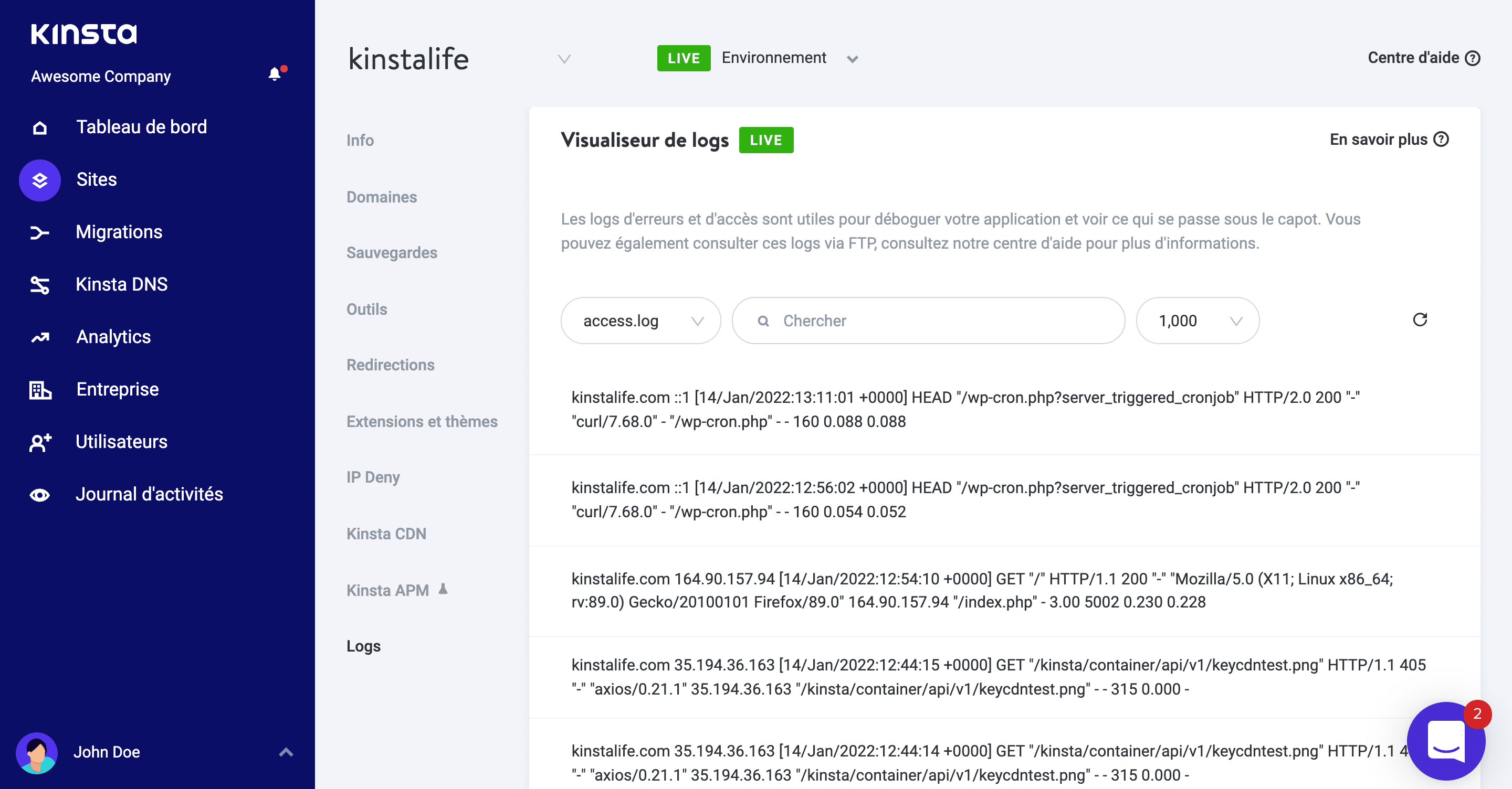 Logs d’accès WordPress