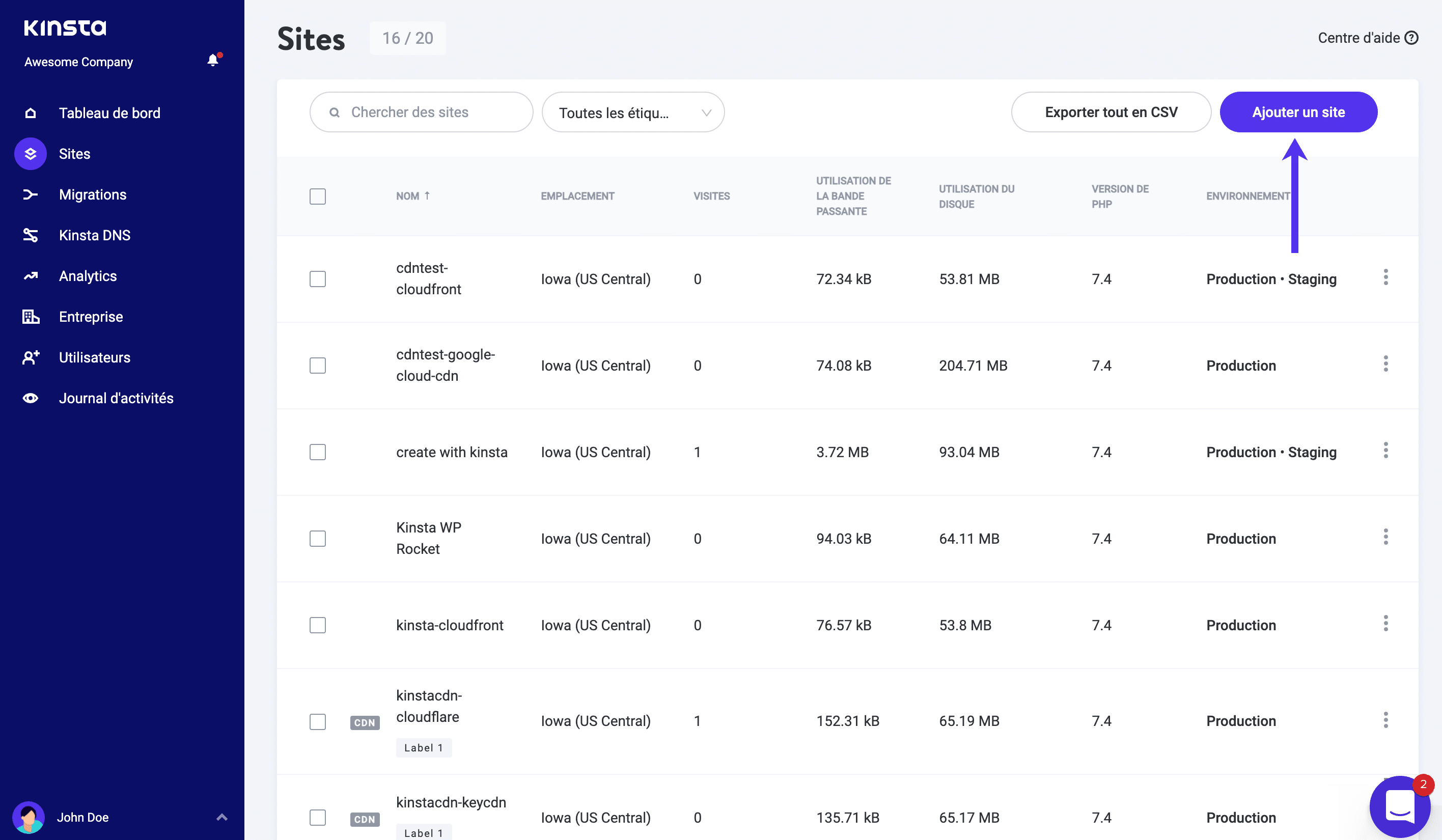 Créer un nouveau site WordPress chez Kinsta.