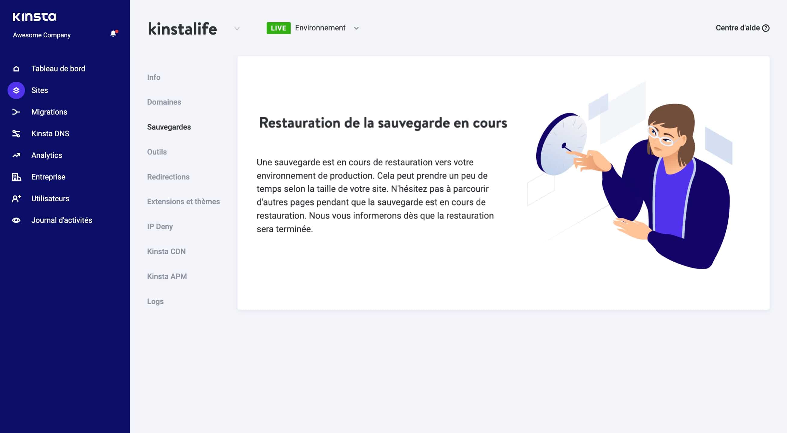 Restauration de la sauvegarde WordPress en cours