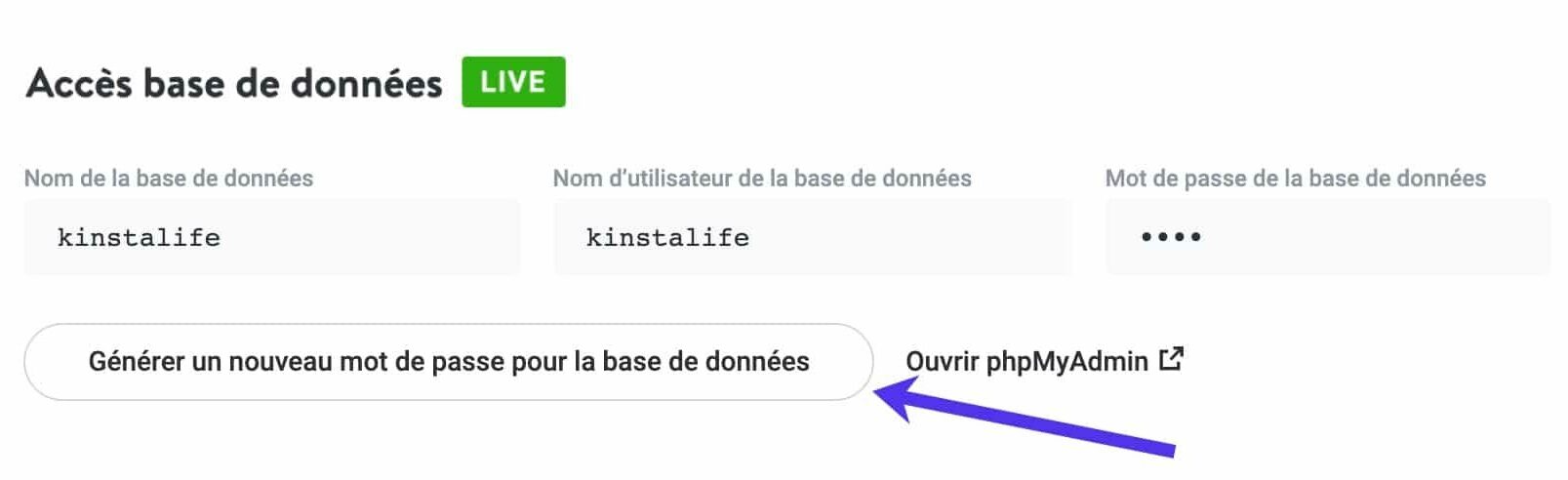 Générer un nouveau mot de passe de base de données