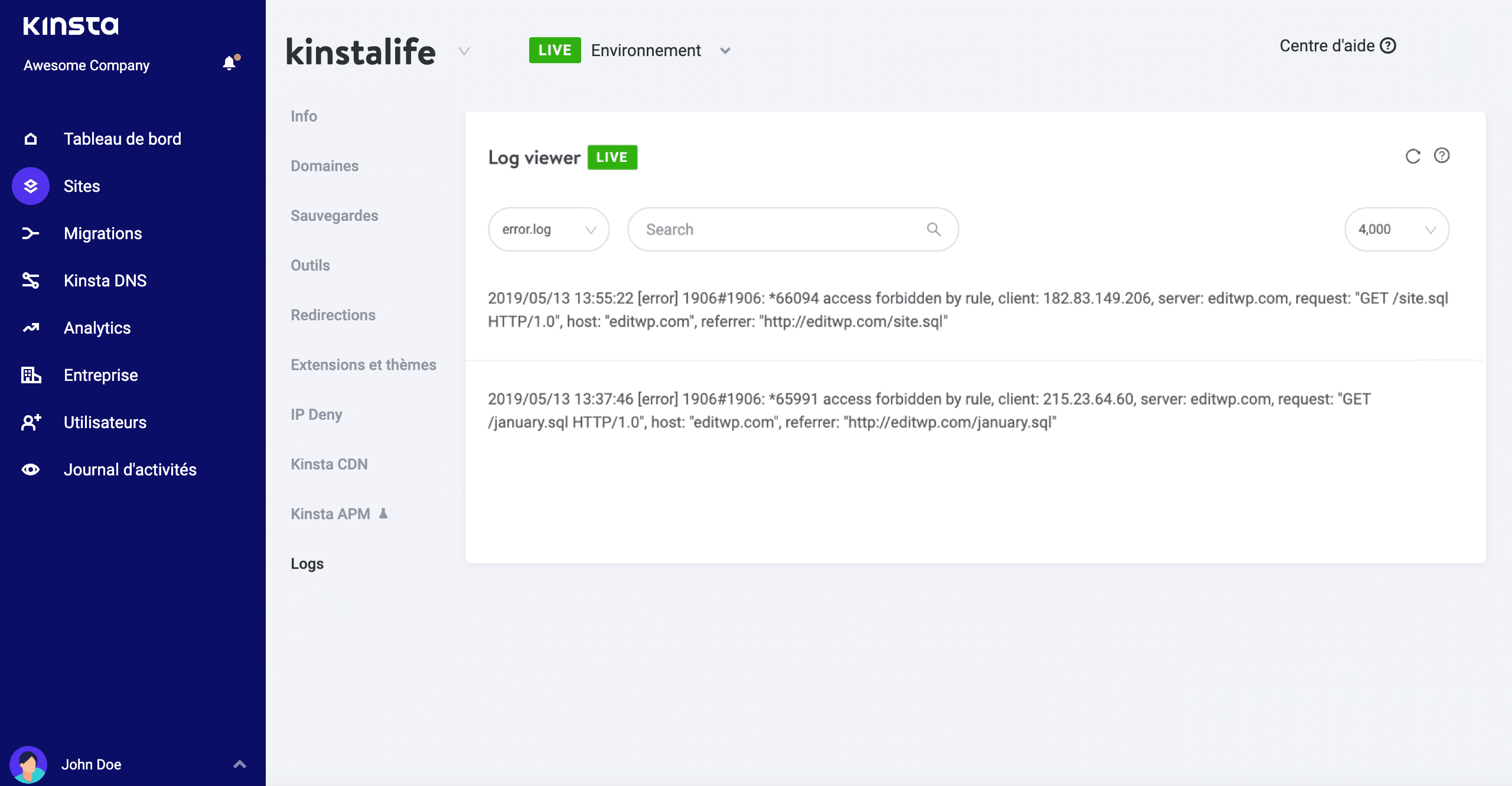 Vérifier les journaux d’erreurs à la recherche d’erreurs 503