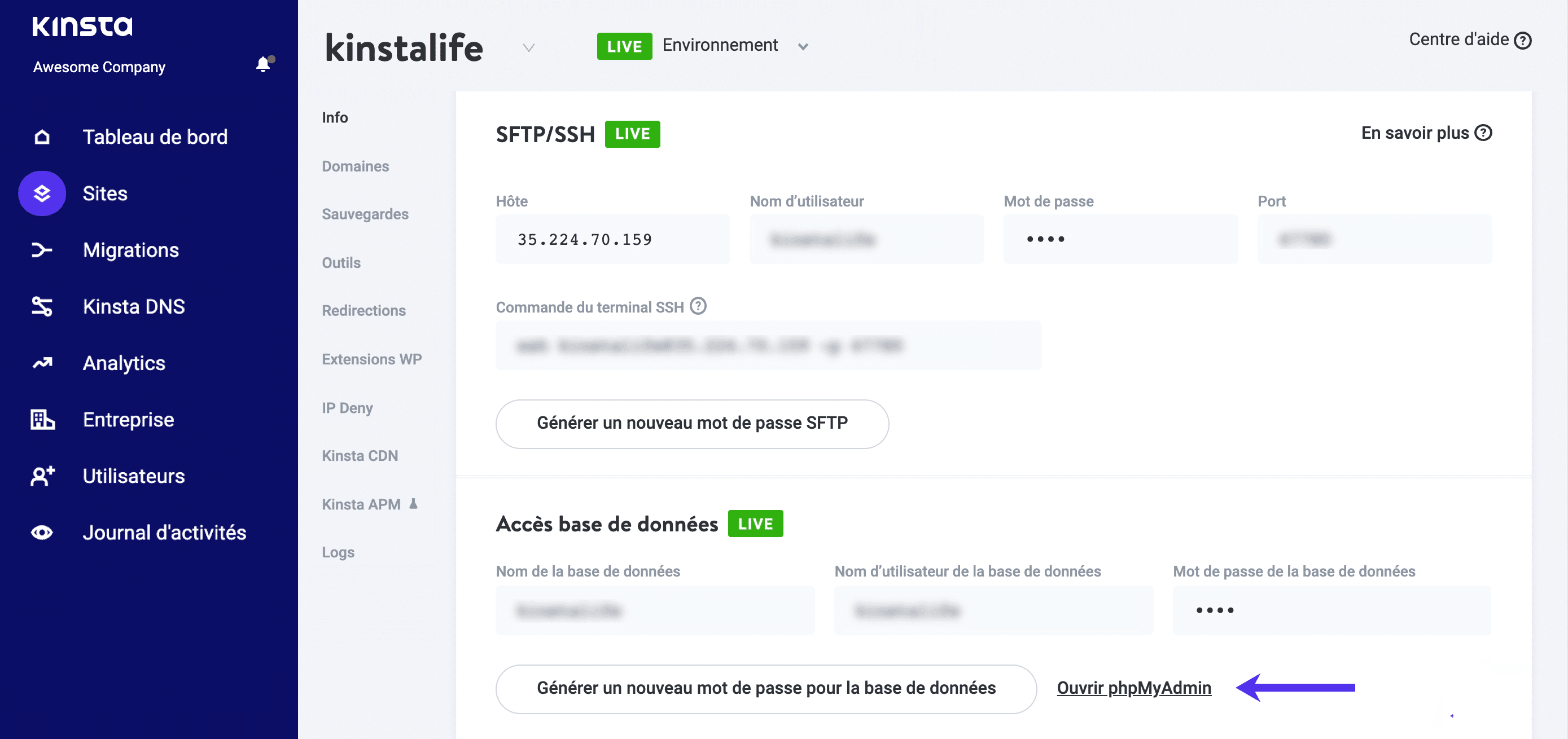 Se connecter à phpMyAdmin