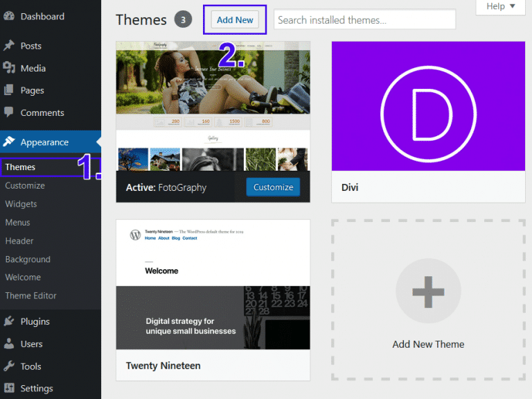 Add a new WordPress theme