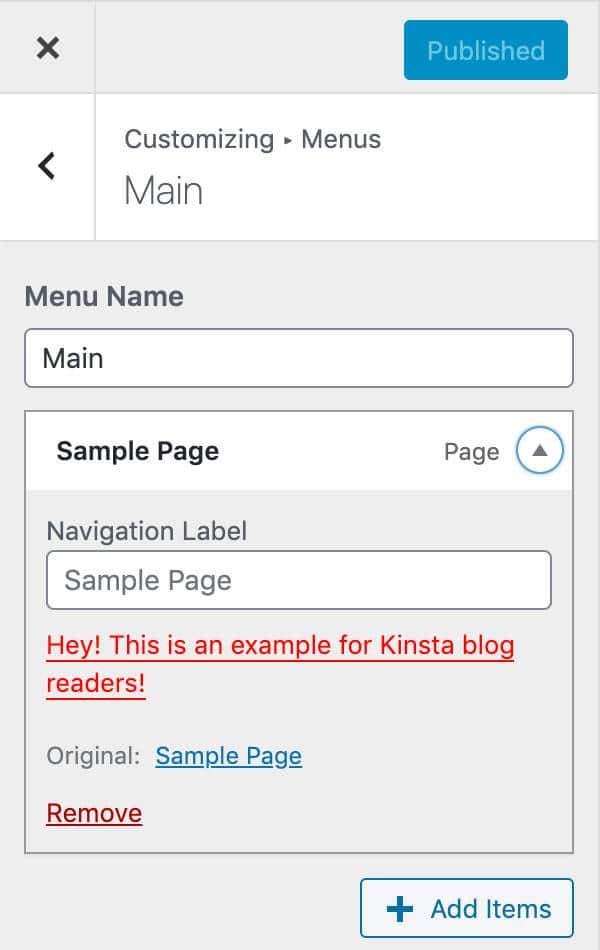 Champs personnalisés dans les éléments du menu de navigation