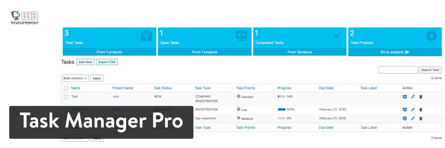 Extension WordPress Task Manager Pro
