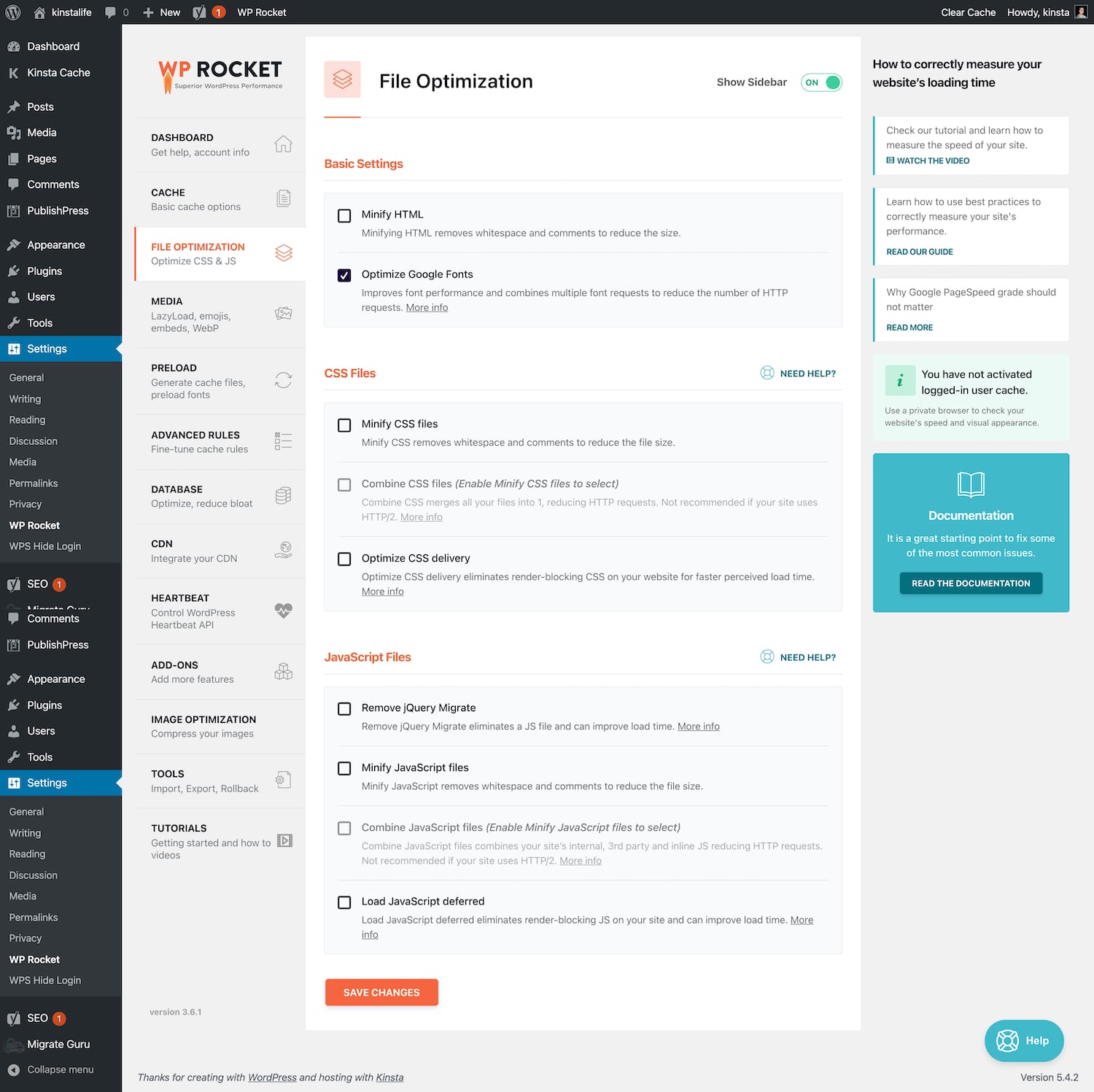 Optimisation des fichiers via WP Rocket.