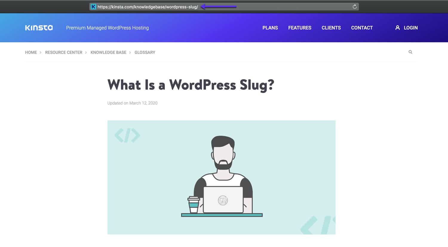 Slug de WordPress dans le navigateur.