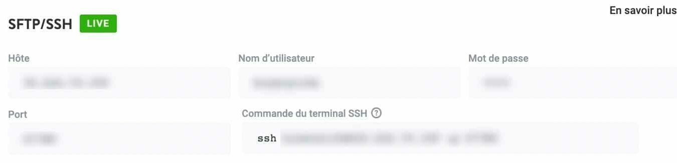 Un ensemble d’informations d’identification FTP.