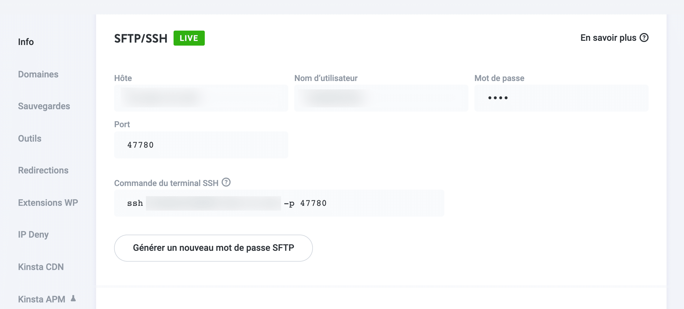 SFTP/SSH dans MyKinsta.
