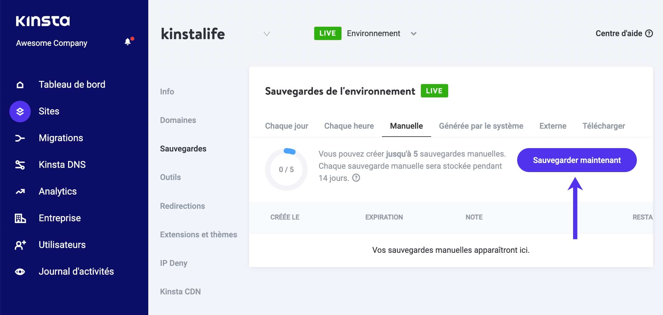 Création d’une sauvegarde WordPress.