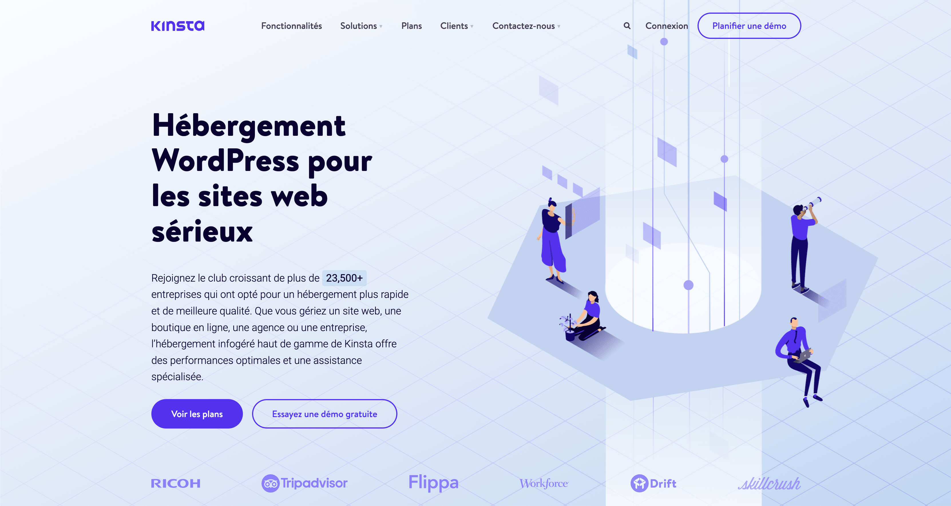 Au-dessus du pli sur la page d'accueil de Kinsta.