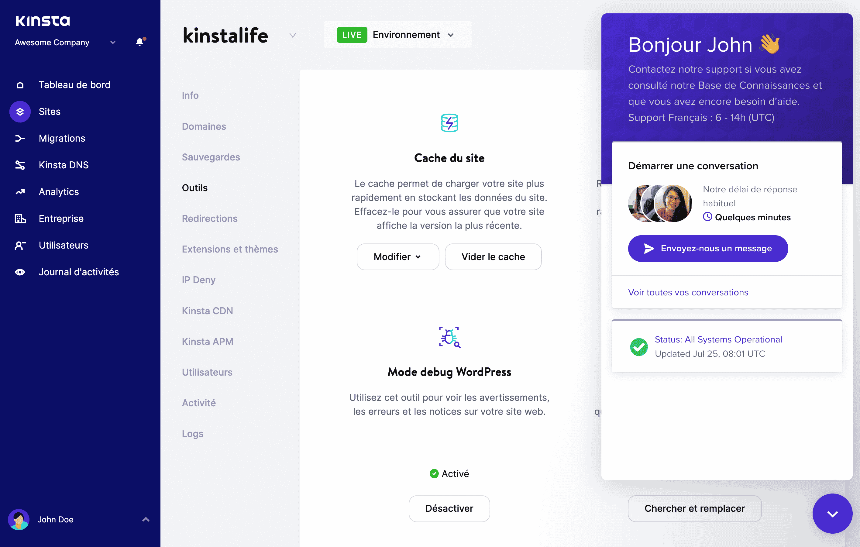 Contacter le support Kinsta