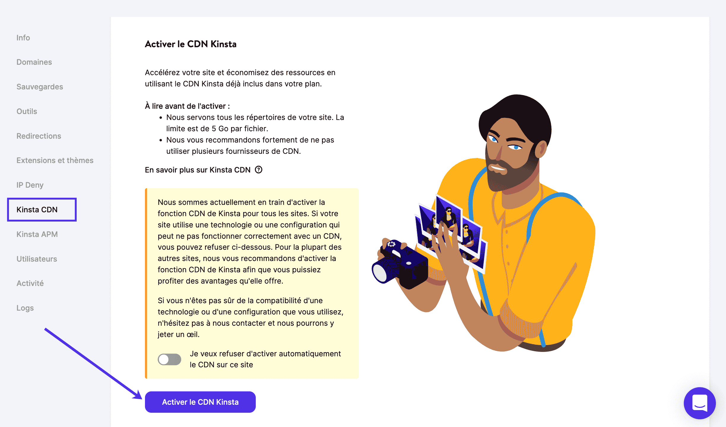 Activer le CDN de Kinsta