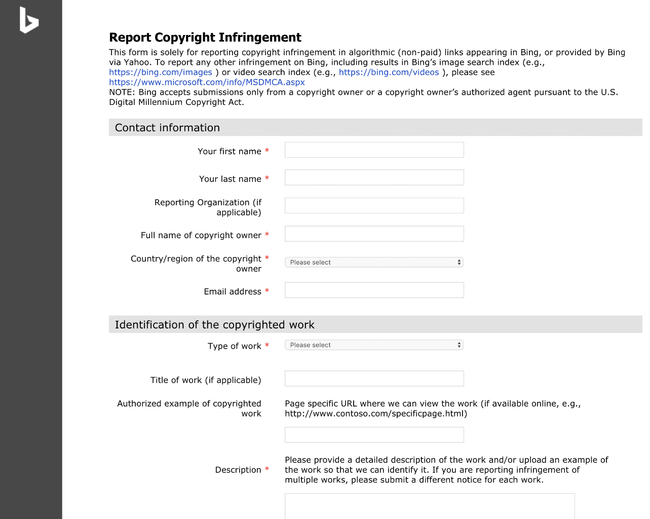 Rimuovere contenuti da Bing search