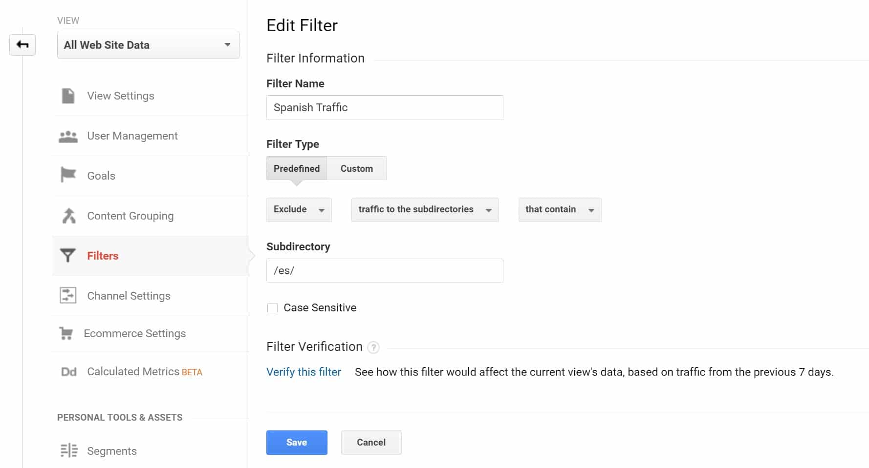 Escludere il traffico spagnolo