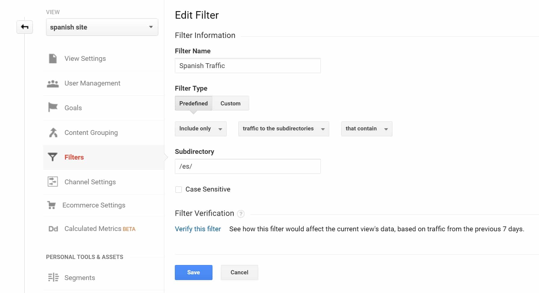 Includi solo il traffico spagnolo