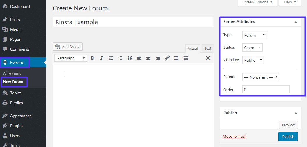 Aggiunta di un nuovo forum bbPress