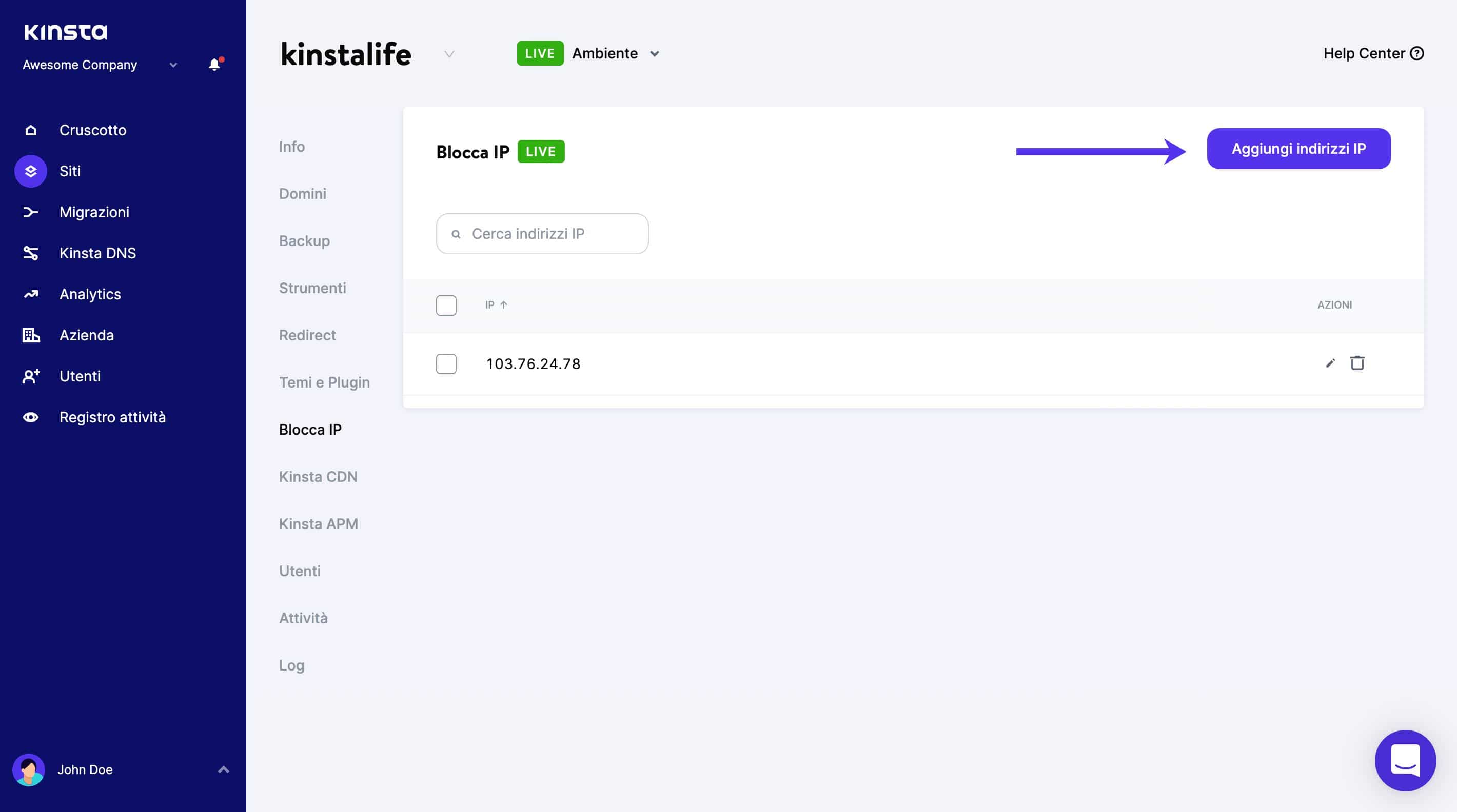 Aggiungere un indirizzo IP da bloccare