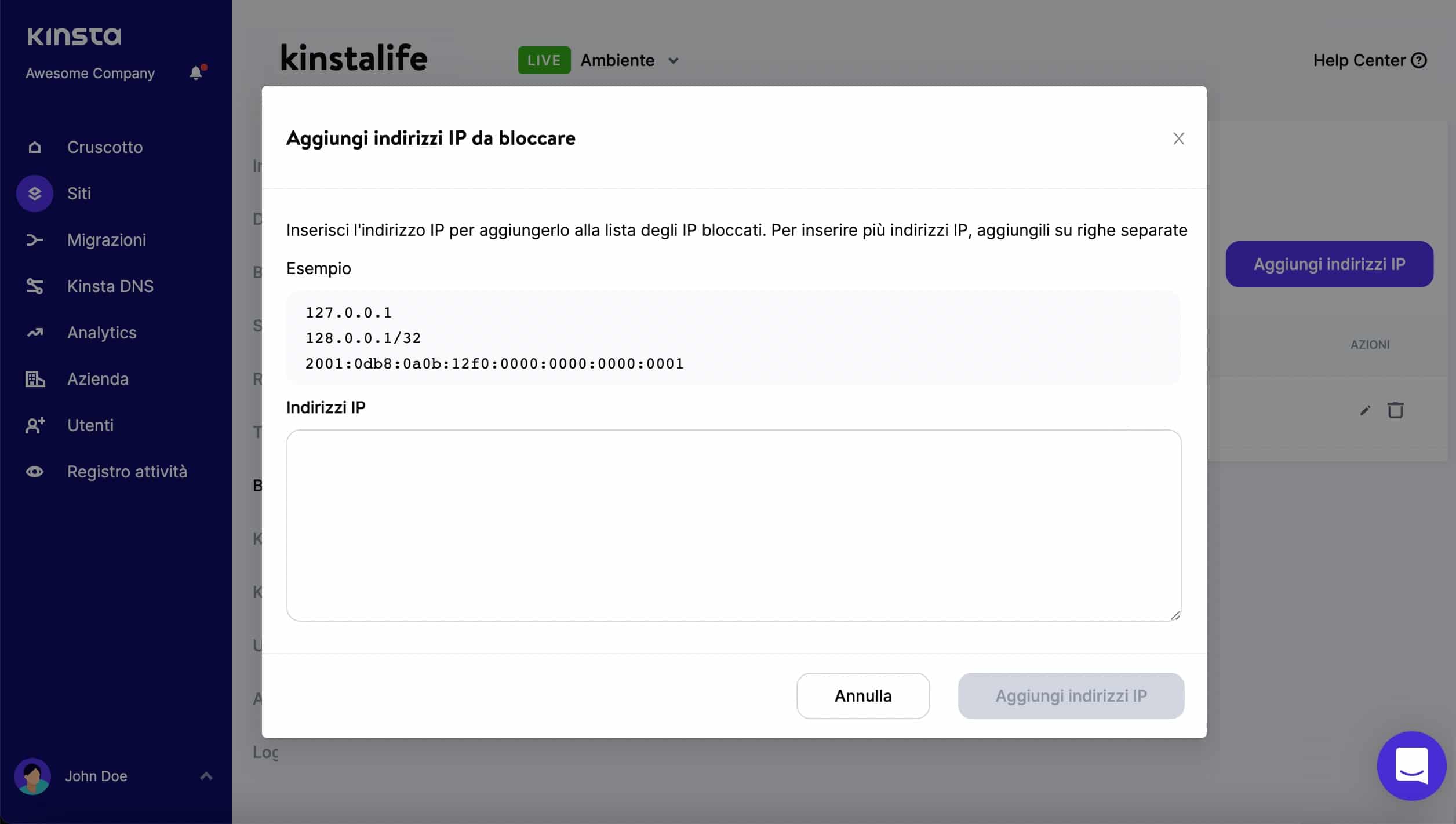 Aggiungere un indirizzo IP alla lista di blocco