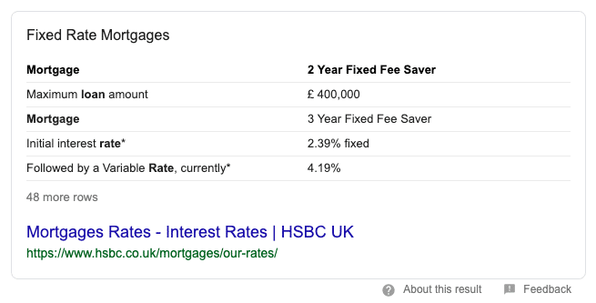 Tabella in uno snippet