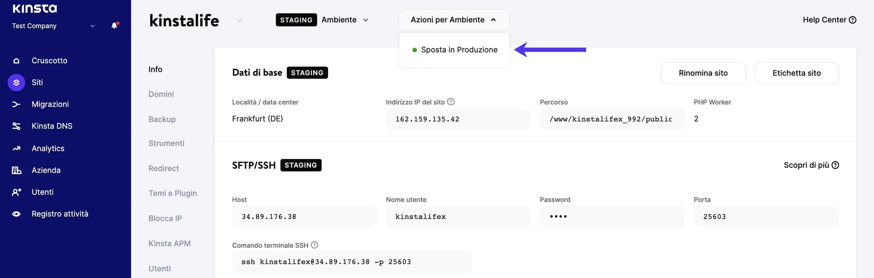 Sposta online l’ambiente staging WordPress.