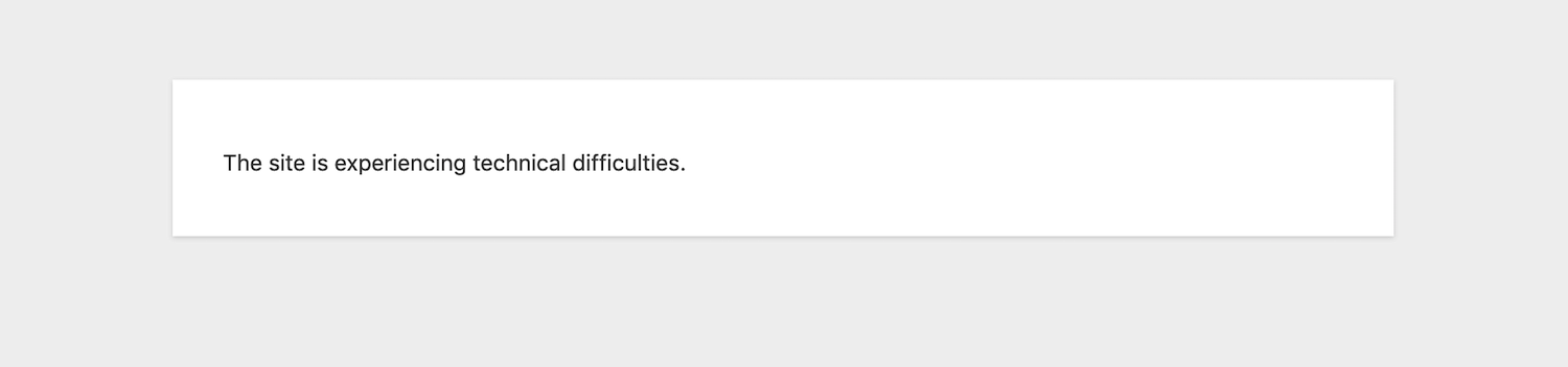 Messaggio frontend con schermata grigia e bianca e un messaggio che dice 