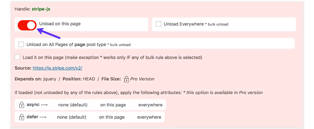 Con Asset Cleanup è possibile disattivare il caricamento del gateway di pagamento Stripe