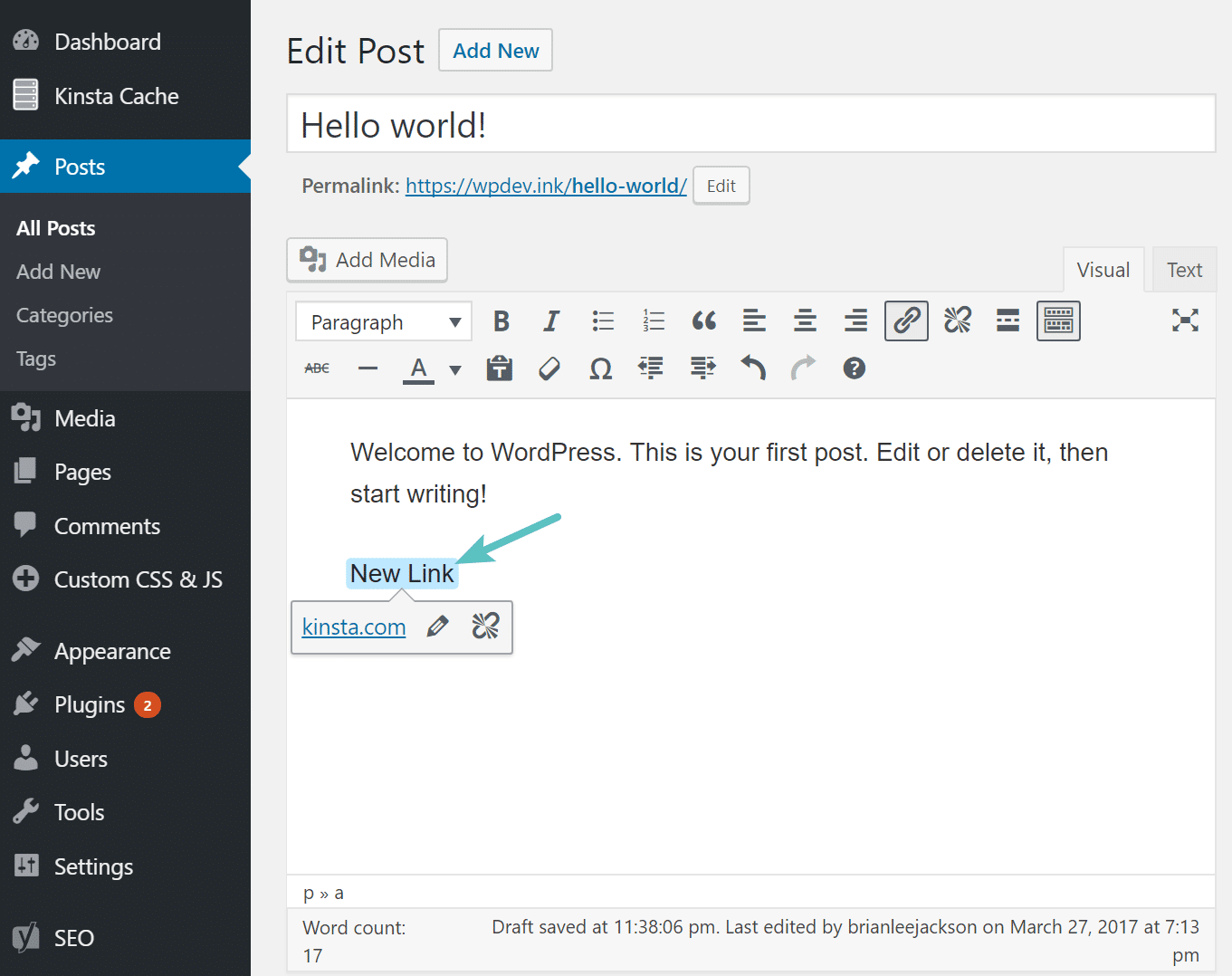 Confini dei link in WordPress 4.8