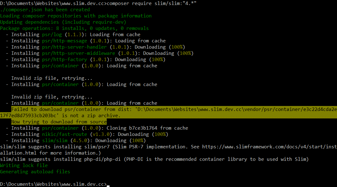 Installazione di Slim 4 tramite Composer