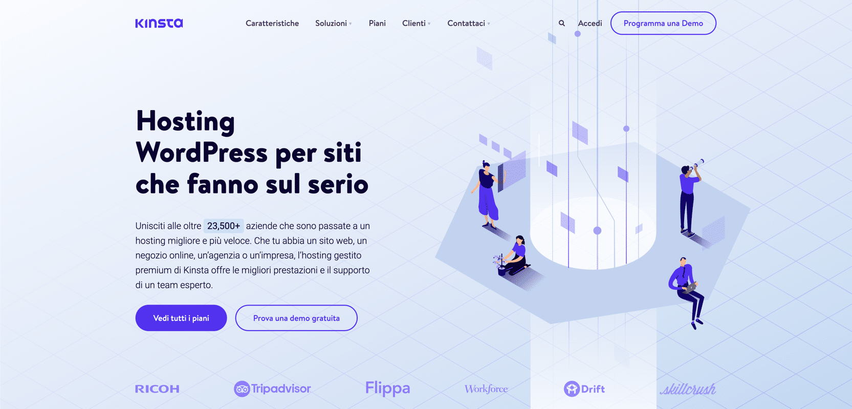 Above the fold sulla home page di Kinsta.