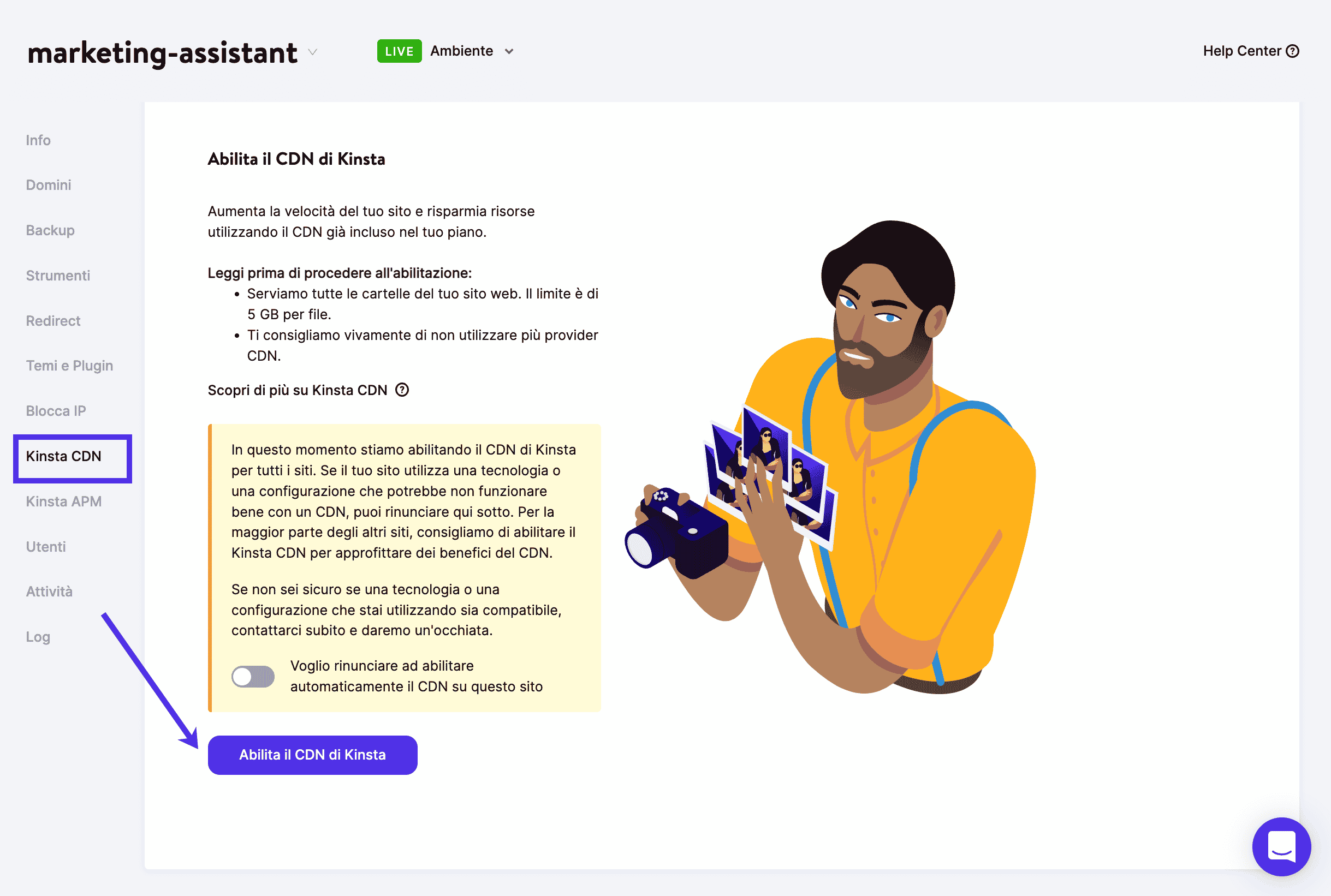 Abilitazione di Kinsta CDN