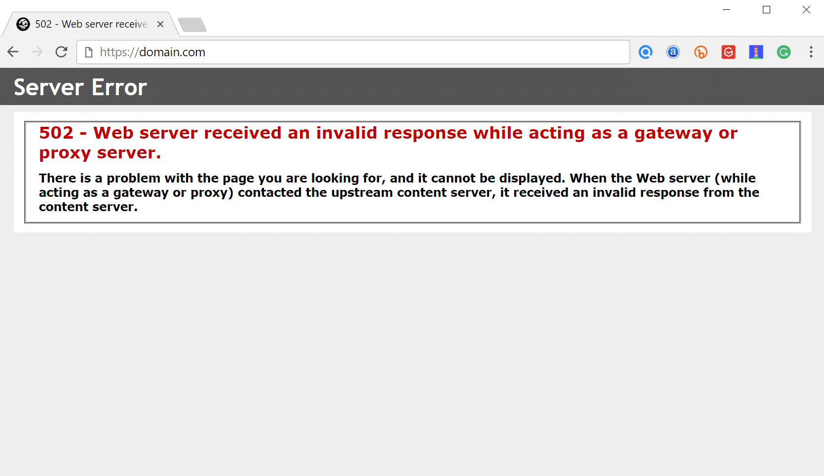 502-ウェブサーバは不正な応答を受け取った