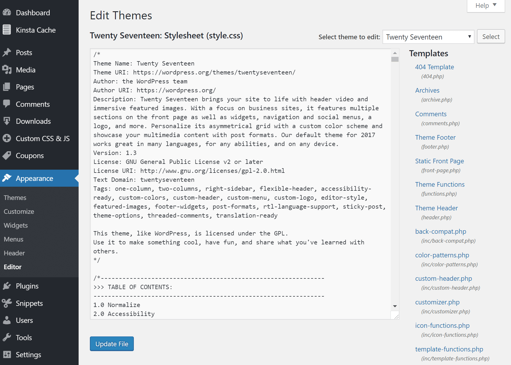 WordPress外観メニュー