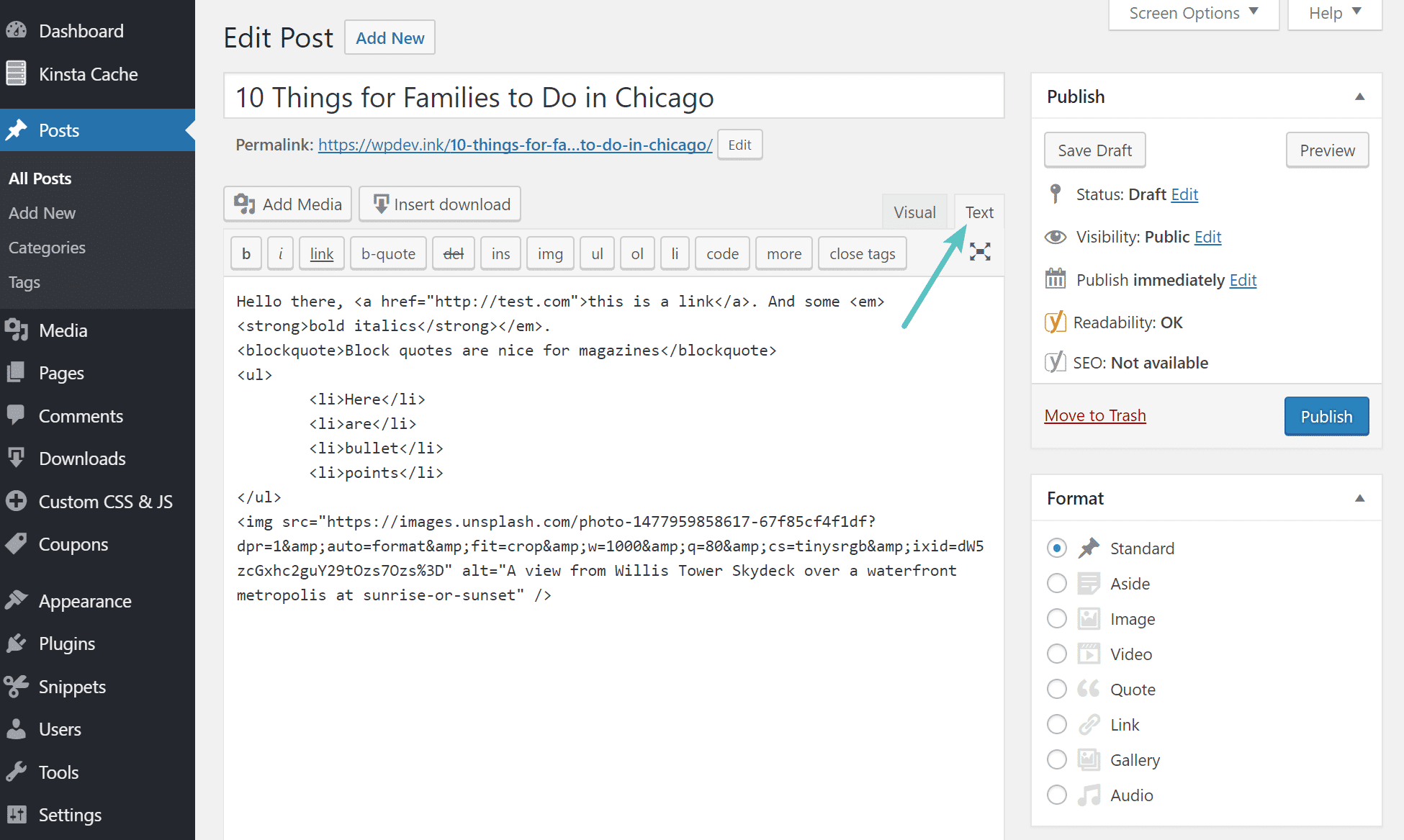 WordPressのHTMLテキストビュー