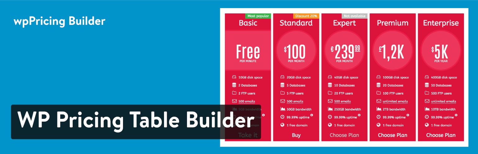 WP Pricing Table Builder – WordPress用レスポンシブ価格表プラグイン
